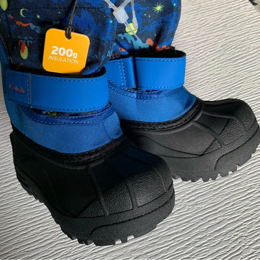 nwt Columbia Youth Powderbug Plus II Print Boot in Blue Black Size 6 & 7 Toddler